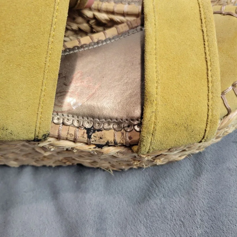 Naughty‎ Monkey Womens Espadrille Wedge Sandals Size 8.5 Yellow Suede & Raffia